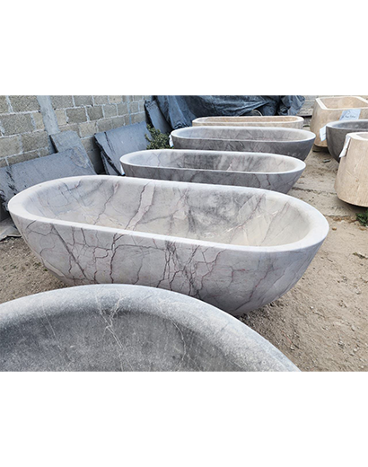 Luxurious white marble stone soaking tub from Queretaro, Mexico with smooth polished finish for spa bathrooms